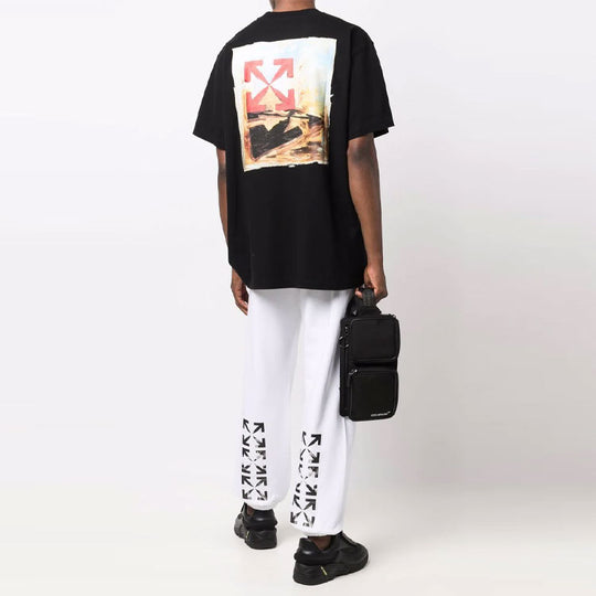 OFF-WHITE Arrow Logo Pattern Printing Short Sleeve Loose Fit Black OMAA038F21JER0041084