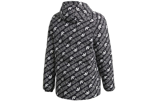 adidas originals Monogram JKT Full Print logo Reversible Stay Warm hooded down Jacket Black White DP8561