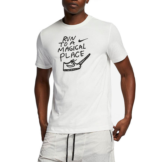 Men's Nike DRI-FIT Alphabet Pattern Quick Dry Breathable Athleisure Casual Sports Round Neck Short Sleeve White T-Shirt AO0650-133