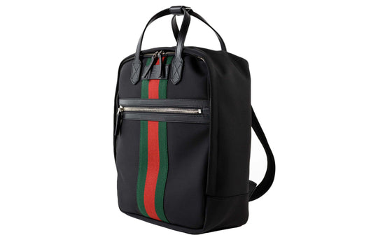 GUCCI Nylon Leather Backpack Red And Green Stripes Men's Black