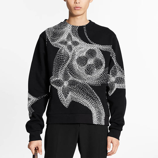 LOUIS VUITTON LV Floral Print Crew Neck Long Sleeve Sweater For Men Black 1A8A7F
