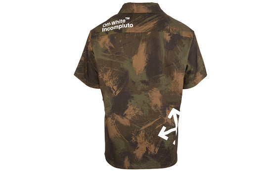 Men's OFF-WHITE Camouflage Printing Short Sleeve Green Shirt OMGA049E19E220189901 Shirt - KICKSCREW