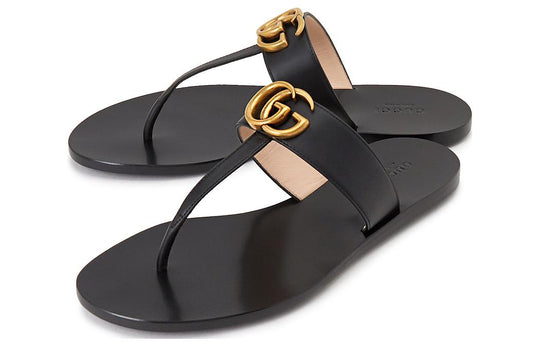 (WMNS) GUCCI Thong Sandal With Double G 'Black Leather' 497444-A3N00-1 ...
