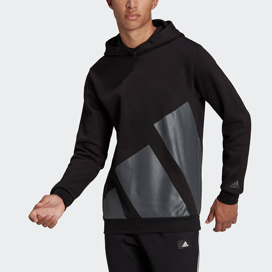 Men's adidas Large Logo Hood Casual Sports Pullover Black HI1180