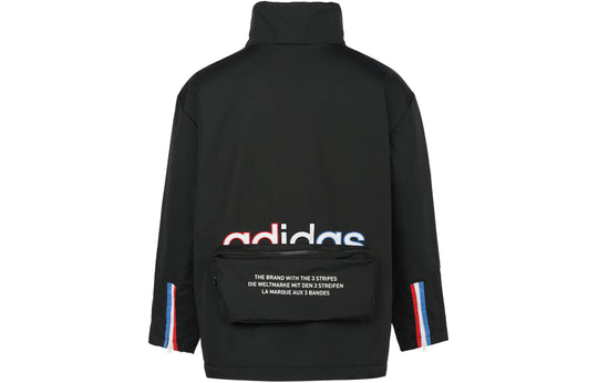Men's adidas originals Adicolor Jacket Contrasting Colors Zipper Splicing Pocket Printing Sports Padded Clothes Black GP1872