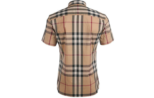 Men's Burberry SS21 Plaid Button Short Sleeve Shirt Khaki 45575971