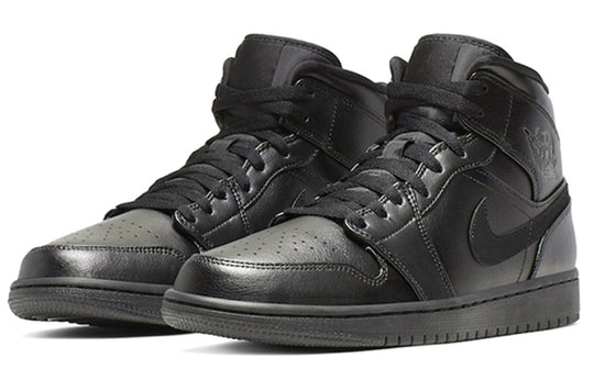Air Jordan 1 Mid 'All Black' 554724-090 Retro Basketball Shoes  -  KICKS CREW