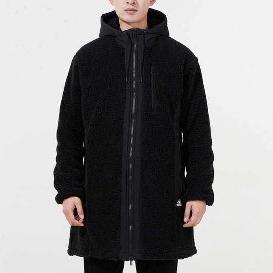 adidas Fleece Stay Warm mid-length hooded logo Jacket Black H39285