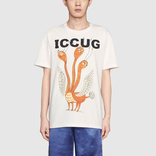 Men's Gucci SS21 Round Neck Printing Short Sleeve Beige T-Shirt 548334-XJDJV-9095