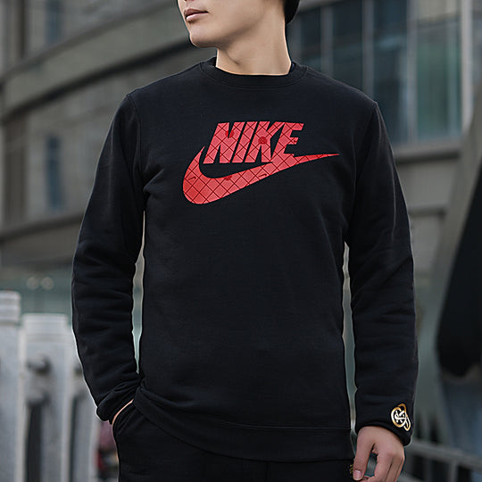 Men's Nike Large Logo Printing Round Neck Long Sleeves Black DH1390-010