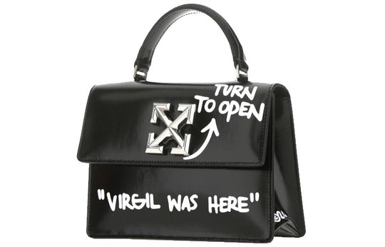 Off-White Jitney 1.4 Series Metallic LOGO Cortex Virgil Graffiti Black Handbag OWNA092R21LEA0011001