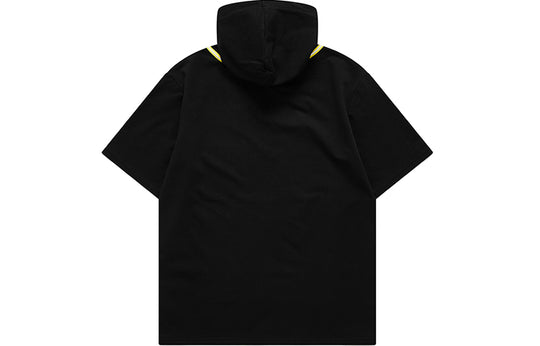 Men's FILA FUSION Contrasting Colors Stripe Splicing Knit hooded Short Sleeve Black T11M122501F-BK