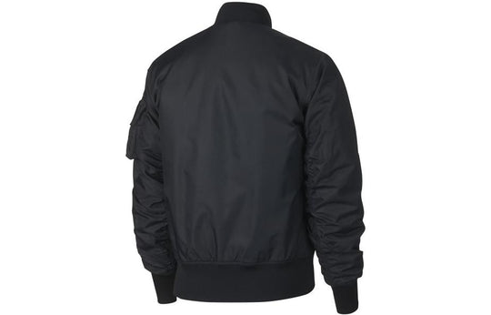 Men's Nike Solid Color Zipper Ribbed High Collar Jacket Black 925437-010