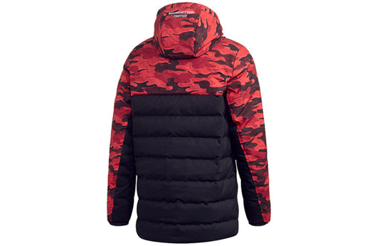 adidas Mufc Manchester United Camouflage Colorblock Sports hooded down Jacket Black Red FR3871