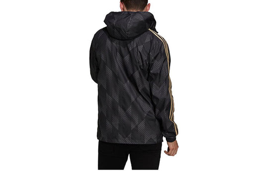 adidas Full Print Geometry Pattern Stripe Printing Logo Hooded Jacket Black GR3873