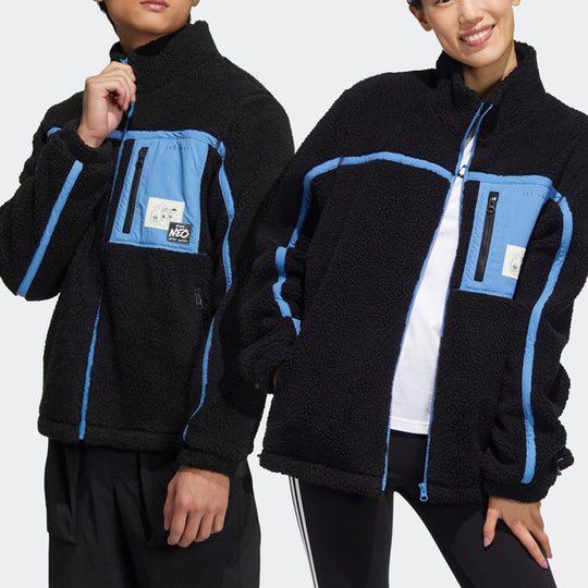 adidas neo U Radio W Jkt Contrasting Colors Pocket Fleece Stay Warm logo Sports Stand Collar Jacket Black HG9038