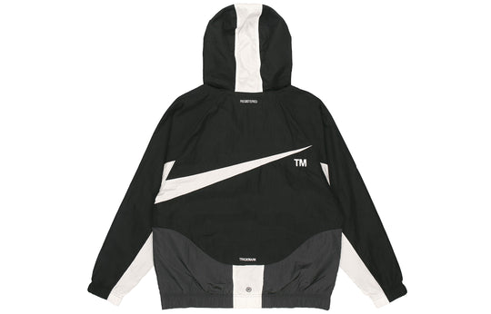 Men's Nike Sportswear Swoosh Hooded Woven Large Logo Jacket Autumn Black DD5968-010