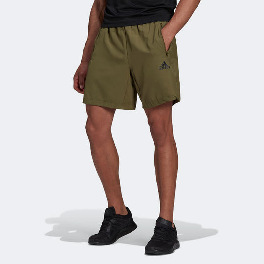 Men's adidas Solid Color Logo Sports Gym Shorts Olive Green HC6856