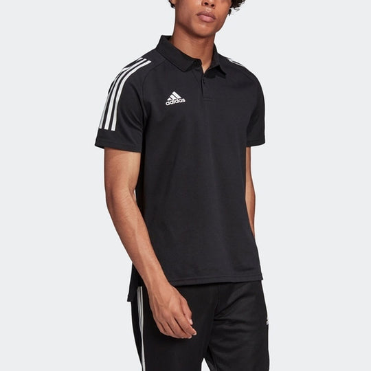 adidas Logo Embroidered Stripe Sports Short Sleeve Black Polo Shirt ED ...