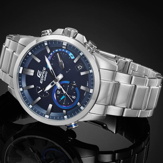 CASIO EDIFICE Solar Powered Waterproof Sports Stainless Steel Strap Mens Blue Analog EQB-700D-2A