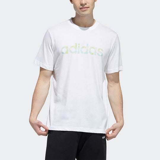 adidas neo Tie Dye Logo Printing Sports Round Neck Short Sleeve White GP4876