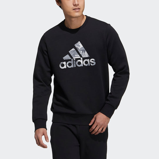 Men's adidas Camouflage Printing Logo Round Neck Sports Long Sleeves Black H39330