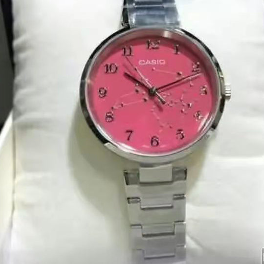 CASIO Quartz 32mm Pink Constellation Dial Stainless Steel Case Watch Silver Analog LTP-E01D-4A