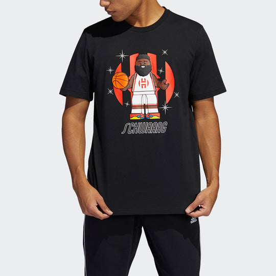 Men's Adidas x Lego Crossover Dame SS LeBron James . James Harden Funny Blocks Printing Basketball Sports Short Sleeve Black T-Shirt GU2714 US XL
