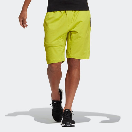 Men's adidas Solid Color Belt Straight Casual Sports Shorts Yellow HE9933
