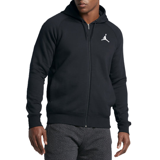 Men's Air Jordan Sports Hooded Long Sleeves Zipper Logo Jacket Black 823065-010