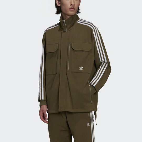 Men's adidas originals x Work Parley Crossover Casual Breathable Stripe Long Sleeves Olive Shirt HD2515