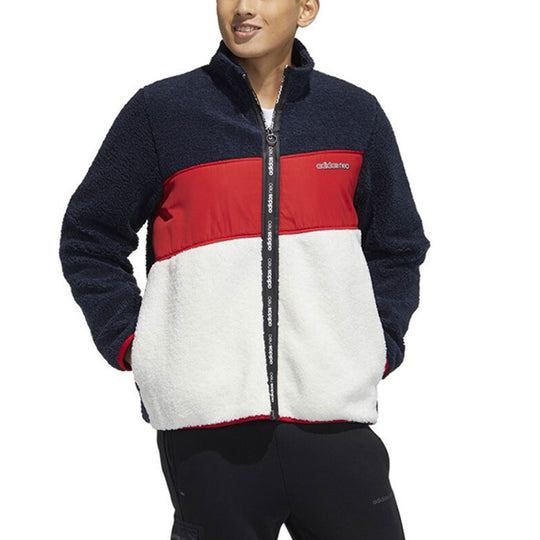 adidas neo Brlv Jkt Stand-Up Collar Contrast Fleece Jacket For Men Red/Blue/White GU0841