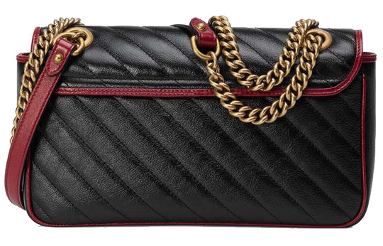Gucci GG Marmont Gold Logo Colorblock Leather Chain Shoulder Messenger Bag Small Black / Red Retro 443497-0OLFX-8277