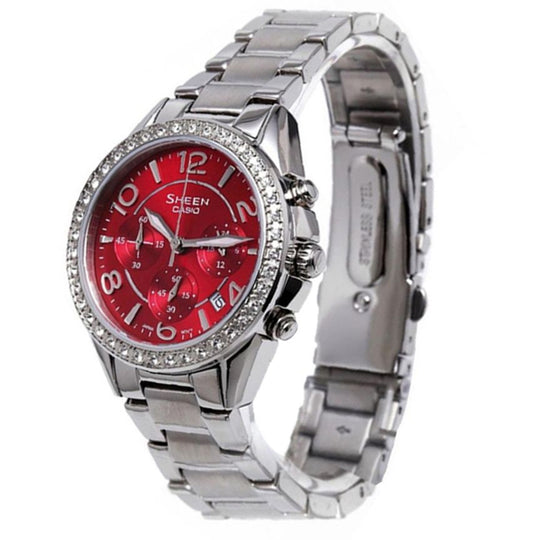 CASIO Waterproof Stainless Steel Strap Wine Red Analog SHE-5022D-4ADR