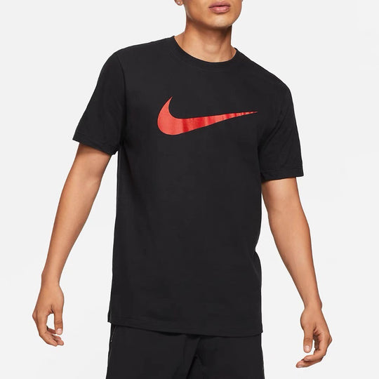 Men's Nike Solid Color Large Logo Printing Round Neck Short Sleeve Black T-Shirt BV0628-010