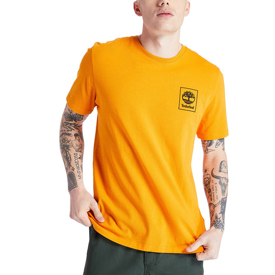 Men's Timberland Back Pattern Printing Short Sleeve Orange A2AFV-804