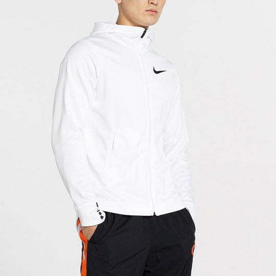 Nike swoosh logo hooded Elite Basketball Training Jacket White AQ9714-100