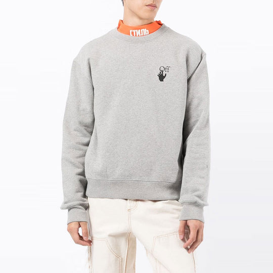 Men's OFF-WHITE FW21 Chest Logo Printing Back Arrow Pattern Long Sleeves Loose Fit Gray OMBA025F21FLE0060810