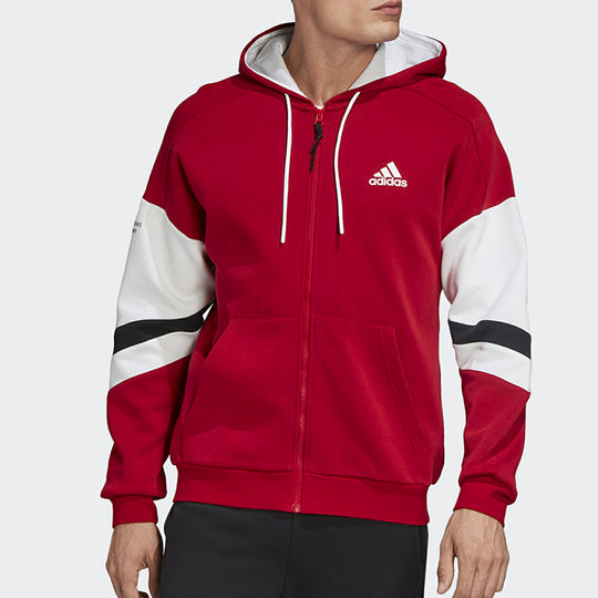 adidas Colorblock Casual Sports Hooded Jacket Red FS8967