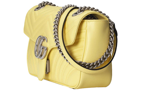 (WMNS) GUCCI GG Marmont Series LeatherChain bag SatchelSingle Shoulder Bag Small MacaroonYellow 443497-DTDIY-7412