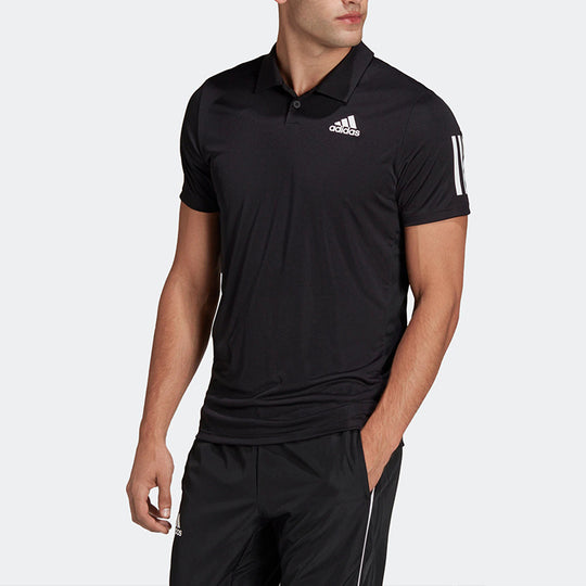 adidas Solid Color Logo Tennis Sports Short Sleeve Polo Shirt Black HB ...