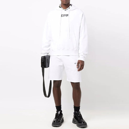 Men's OFF-WHITE FW21 Chest Logo Printing Drawstring Hood Long Sleeves Loose Fit White OMBB037F21FLE0020110