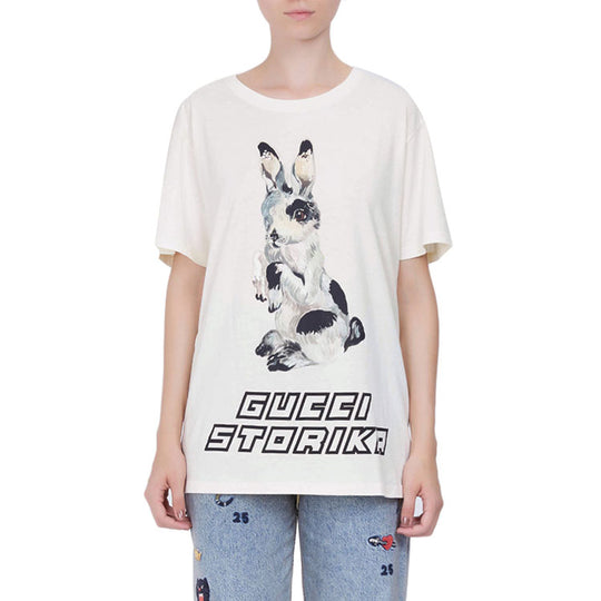 (WMNS) Gucci Bunny Pattern Crewneck Short Sleeve For White 492347-X3M80-7550