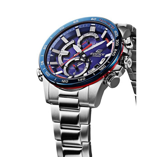 CASIO EDIFICE Solar Powered Stainless Steel Strap Blue Dial Mens Blue Analog EQB-900TR-2A
