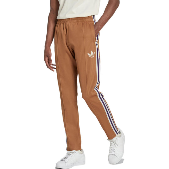 Men's adidas originals Striped Tp Side Classic Logo Printing Straight Sports Pants/Trousers/Joggers Brown IB3430