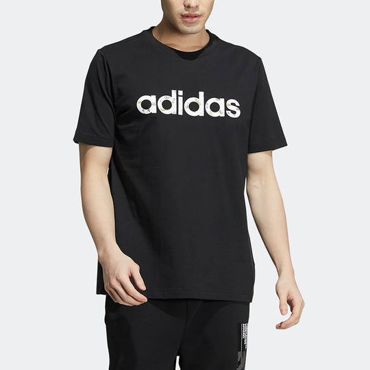 adidas neo Logo Printing Solid Color Round Neck Breathable Short Sleeve Black HD4680