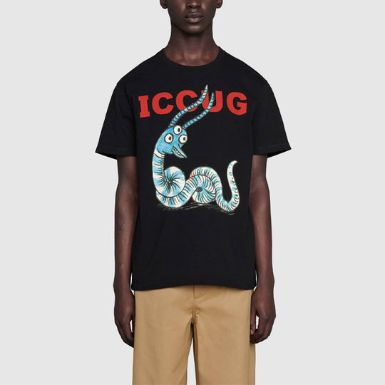 Men's Gucci Round Neck Printing Short Sleeve Black T-Shirt 548334-XJDJW-1082