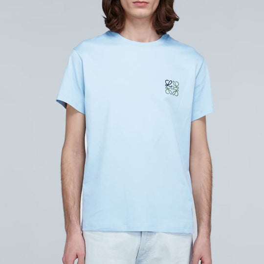 Men's LOEWE Anagram Classic Embroidered Cotton Round Neck Short Sleeve Light Blue H6109230CR-6410