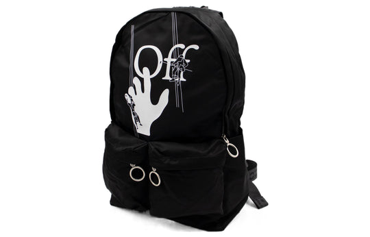 Off-White Logo Graffiti Alphabet Printing Zipper Multiple Pockets backpack schoolbag Black OMNB003E20FAB0021001