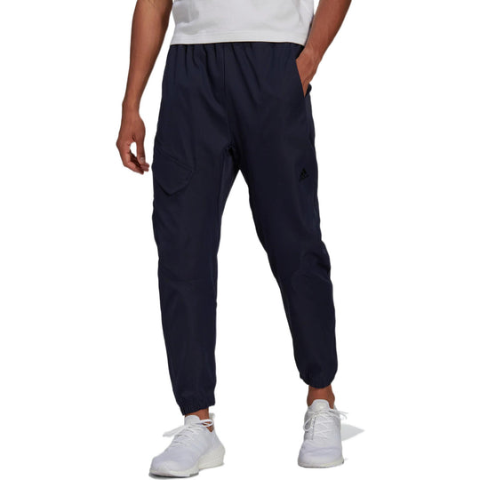 Men's adidas O-shape Cargo Solid Color Lacing Casual Sports Pants/Trousers/Joggers Legendary Ink Blue HB6565